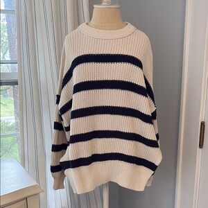 Aerie Blue and Cream Crew Neck Sweater